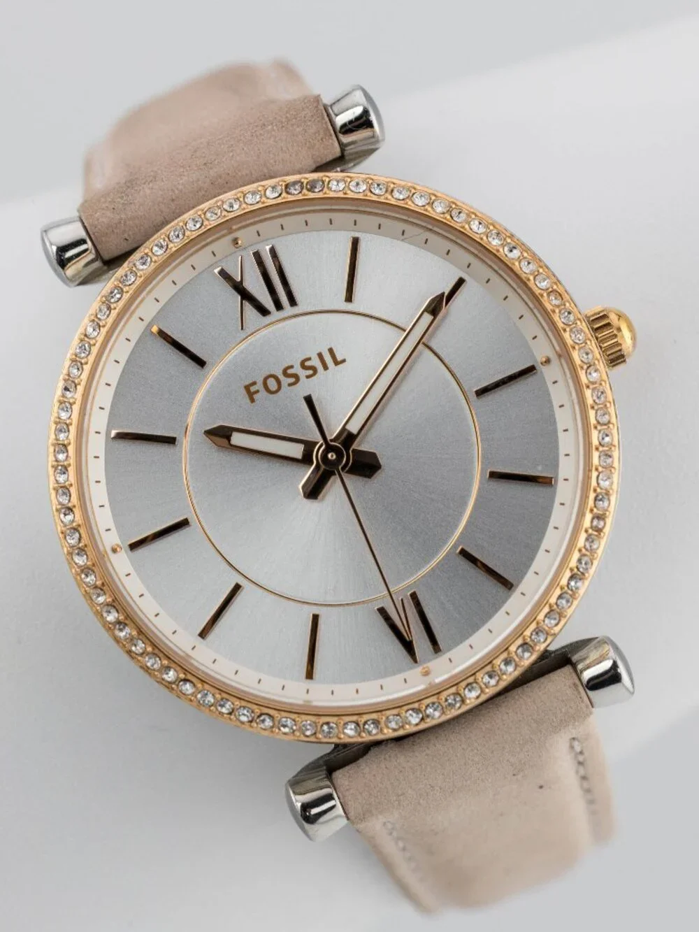 Fossil ES4484 Silver Sunray Dial Leather Quartz Analog Women's Watch New Battery